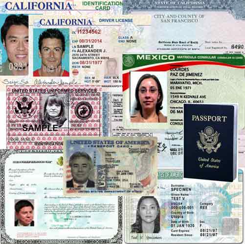 The various forms of ID that are accepted for a California Legal Marriage